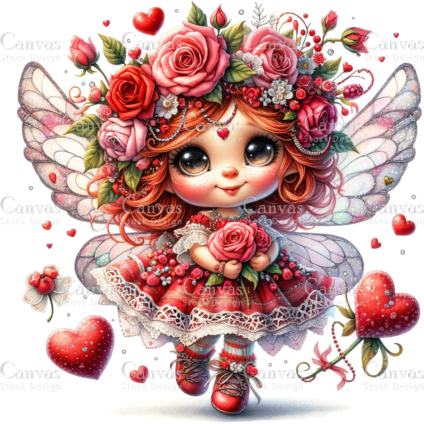 Watercolor Valentines fairy clipart, Spring clipart, Fairy printables, Fantasy clipart, Valentines crafts, Valentines clipart