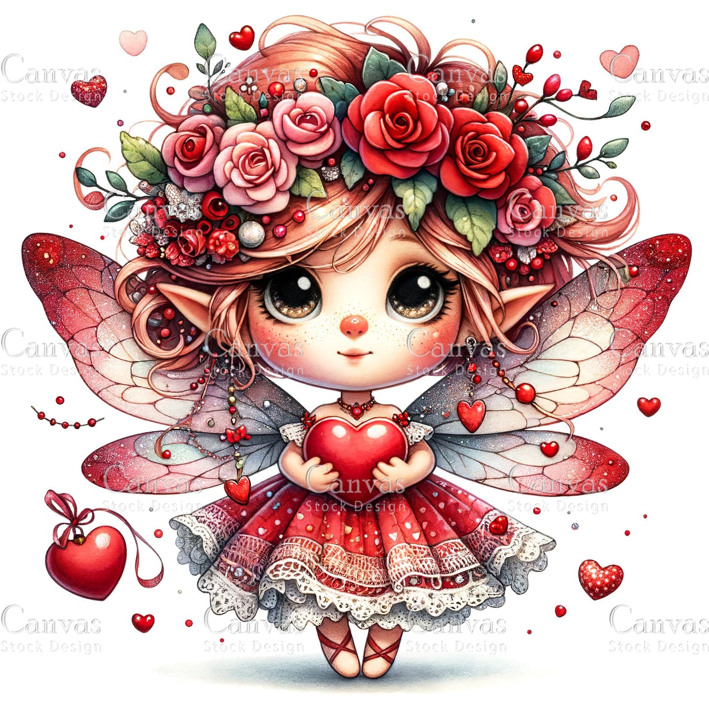 Watercolor Valentines fairy clipart, Spring clipart, Fairy printables, Fantasy clipart, Valentines crafts, Valentines clipart