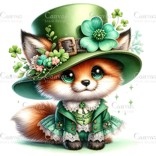 Watercolor St. Patrick's Day fox, Watercolor animal, Woodland animal, St. Patrick's Day printable, St. Patrick's Day crafts