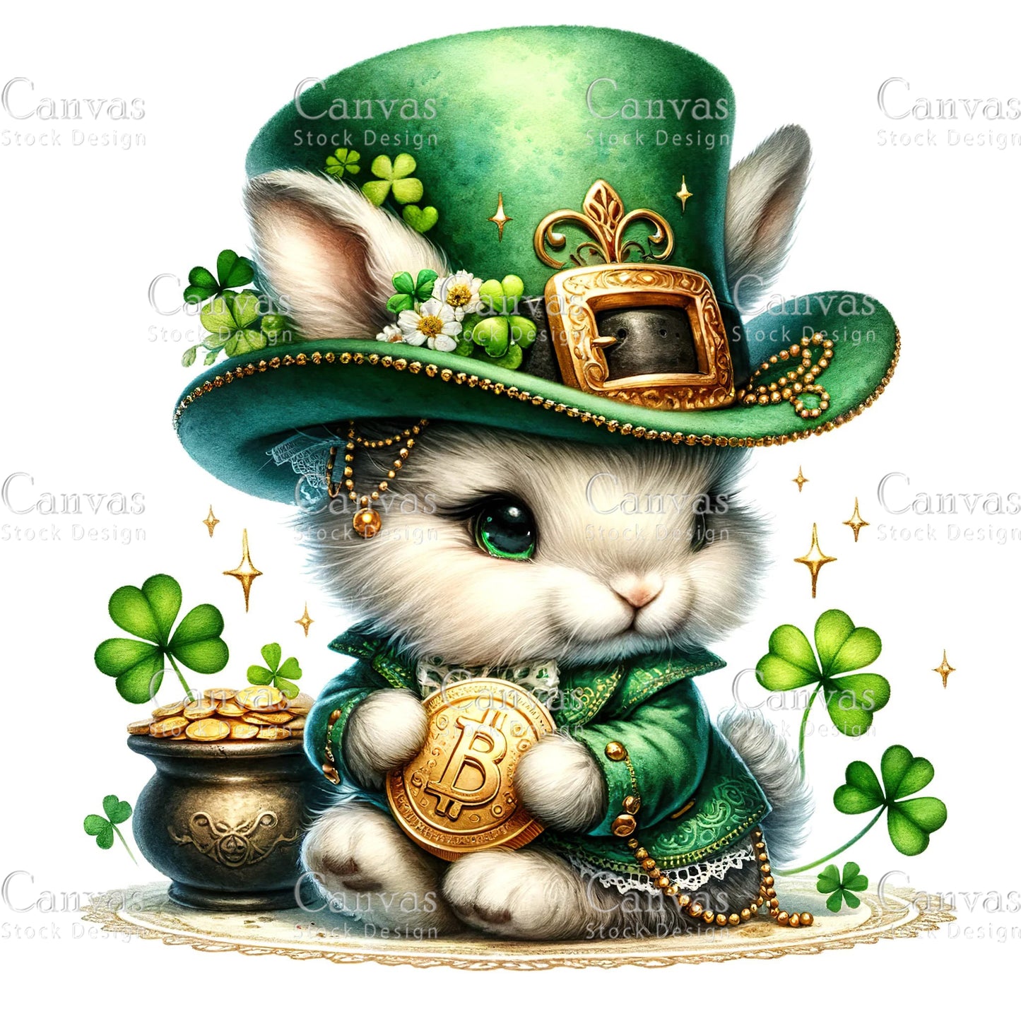 Watercolor St. Patrick's Day bunny , Watercolor animal, Woodland animal, St. Patrick's Day printable, St. Patrick's Day crafts