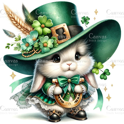 Watercolor St. Patrick's Day bunny , Watercolor animal, Woodland animal, St. Patrick's Day printable, St. Patrick's Day crafts