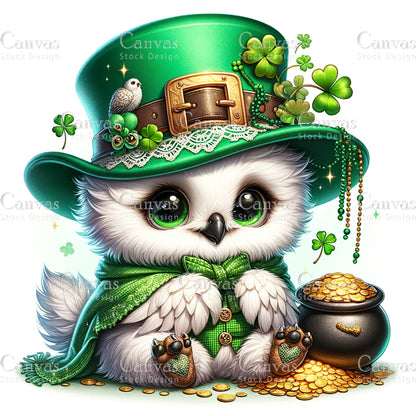 Watercolor St. Patrick's Day owl, Watercolor animal, Woodland animal, St. Patrick's Day printable, St. Patrick's Day crafts