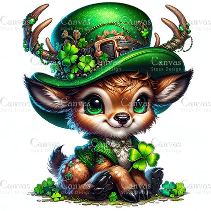 Watercolor St. Patrick's Day deer, Watercolor animal, Woodland animal, St. Patrick's Day printable, St. Patrick's Day crafts