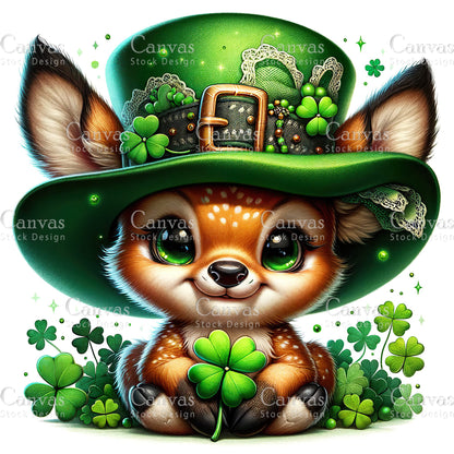 Watercolor St. Patrick's Day deer, Watercolor animal, Woodland animal, St. Patrick's Day printable, St. Patrick's Day crafts