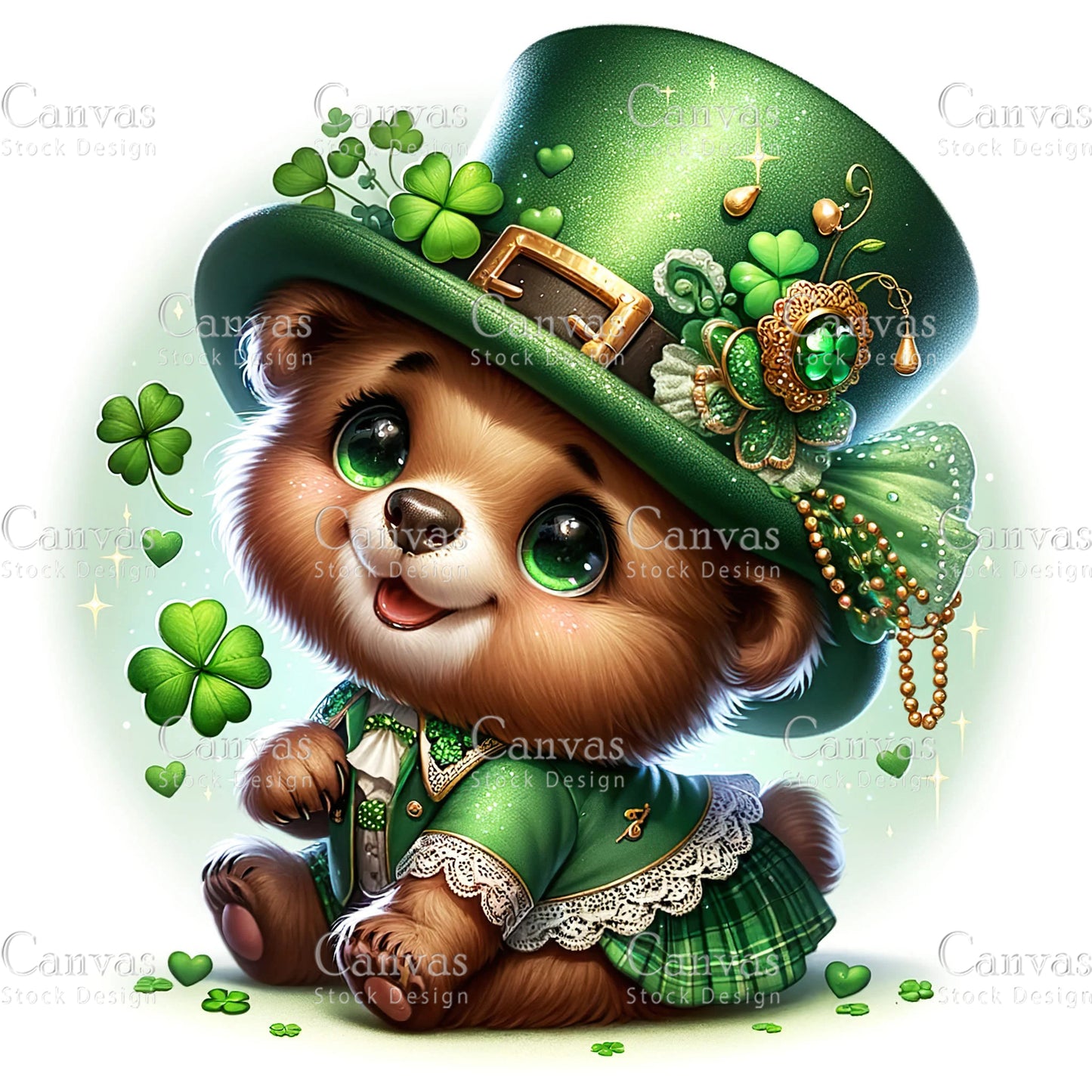 Watercolor St. Patrick's Day bear, Watercolor animal, Woodland animal, St. Patrick's Day printable, St. Patrick's Day crafts