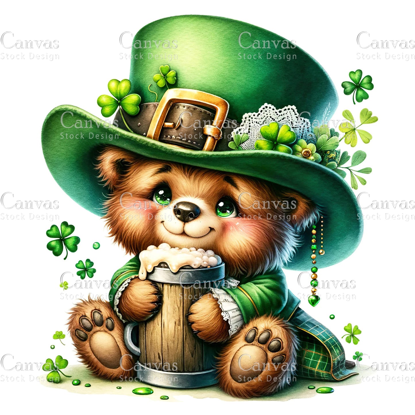 Watercolor St. Patrick's Day bear, Watercolor animal, Woodland animal, St. Patrick's Day printable, St. Patrick's Day crafts