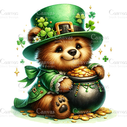 Watercolor St. Patrick's Day bear, Watercolor animal, Woodland animal, St. Patrick's Day printable, St. Patrick's Day crafts