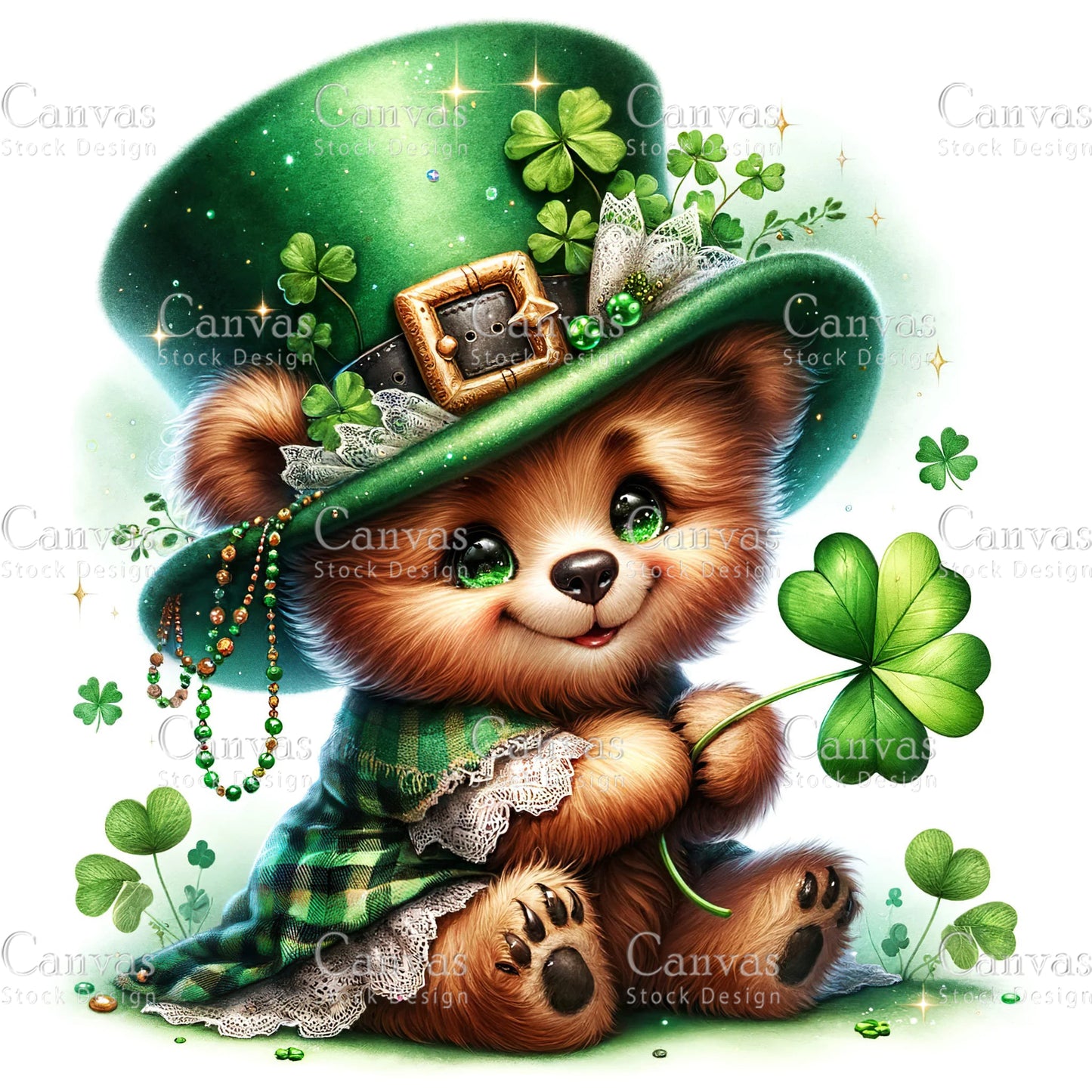 Watercolor St. Patrick's Day bear, Watercolor animal, Woodland animal, St. Patrick's Day printable, St. Patrick's Day crafts