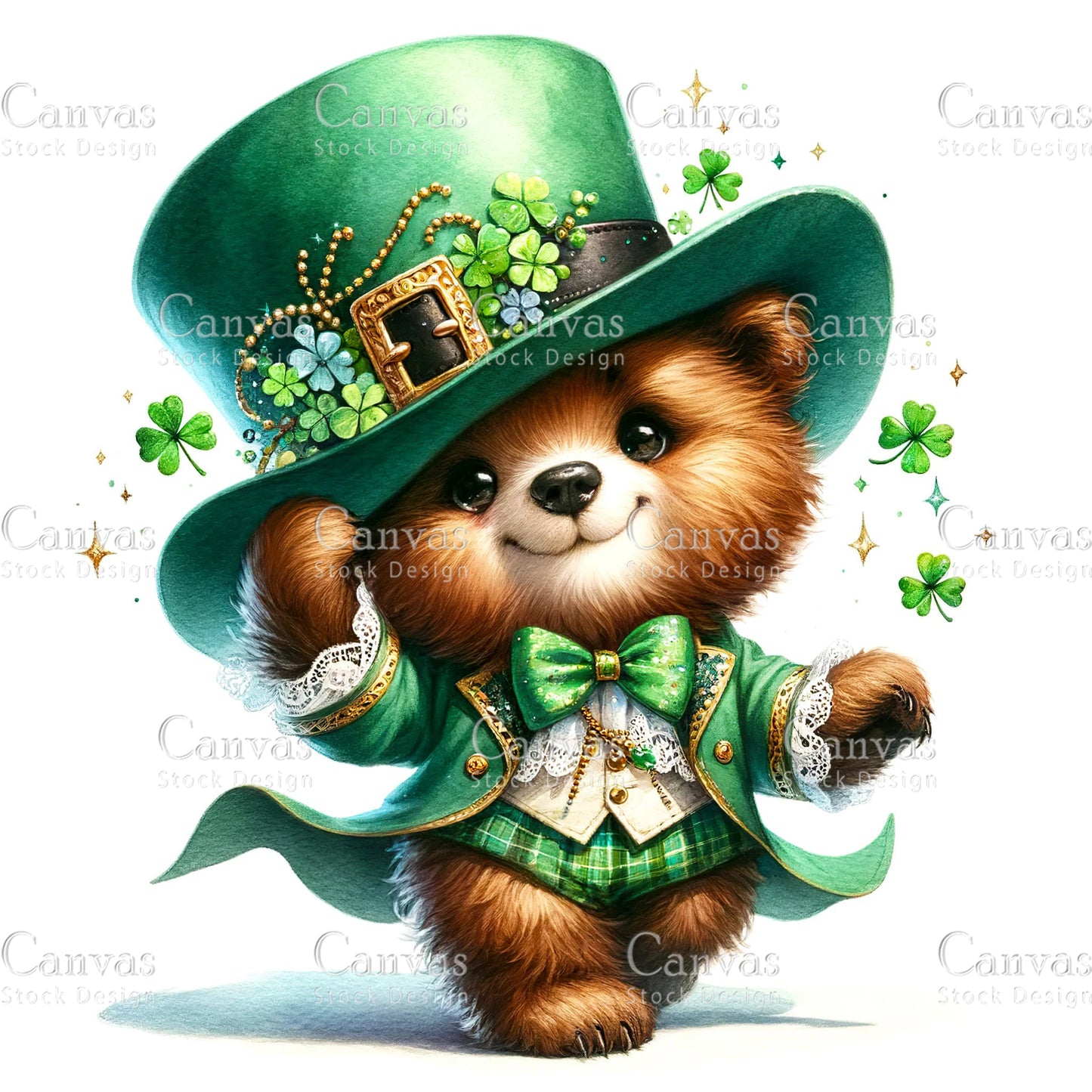 Watercolor St. Patrick's Day bear, Watercolor animal, Woodland animal, St. Patrick's Day printable, St. Patrick's Day crafts