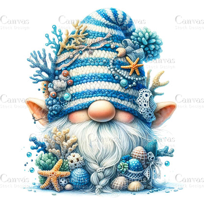 Watercolor Sea Gnome, Funny Gnome, Summer Gnome, Elf Clipart, Spring Clipart, Sea Clipart, Watercolour Clipart, Fantasy Clipart