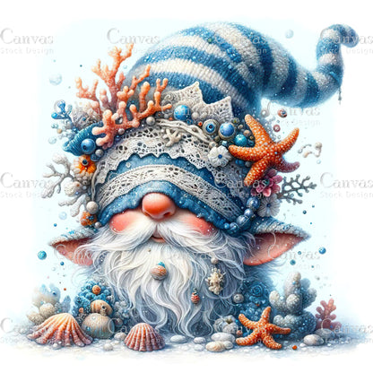 Watercolor Sea Gnome, Funny Gnome, Summer Gnome, Elf Clipart, Spring Clipart, Sea Clipart, Watercolour Clipart, Fantasy Clipart