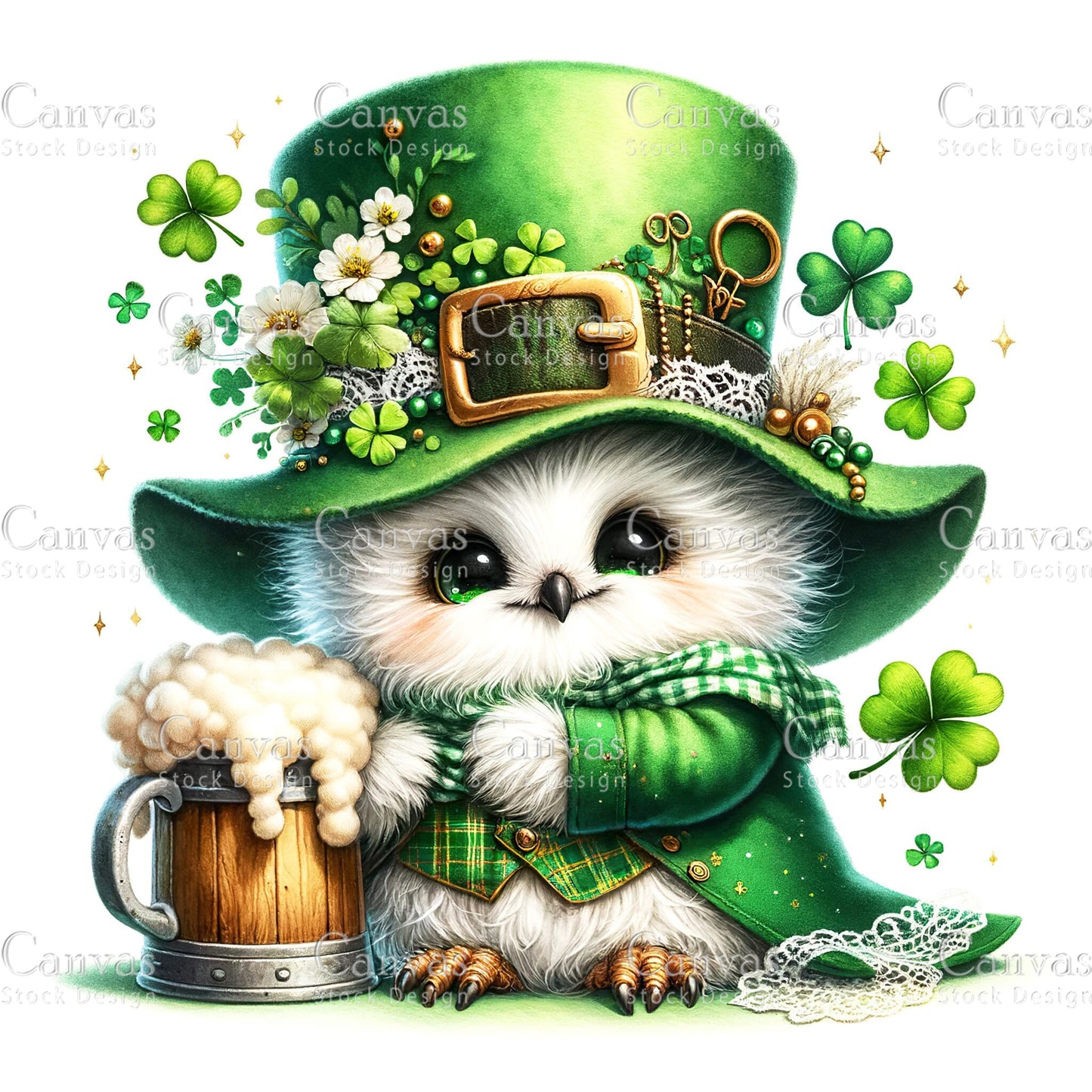 Watercolor St. Patrick's Day owl, Watercolor animal, Woodland animal, St. Patrick's Day printable, St. Patrick's Day crafts