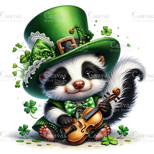 Watercolor St. Patrick's Day skunk, Watercolor animal, Woodland animal, St. Patrick's Day printable, St. Patrick's Day crafts