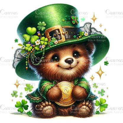 Watercolor St. Patrick's Day bear, Watercolor animal, Woodland animal, St. Patrick's Day printable, St. Patrick's Day crafts