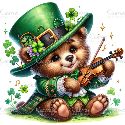 Watercolor St. Patrick's Day bear, Watercolor animal, Woodland animal, St. Patrick's Day printable, St. Patrick's Day crafts