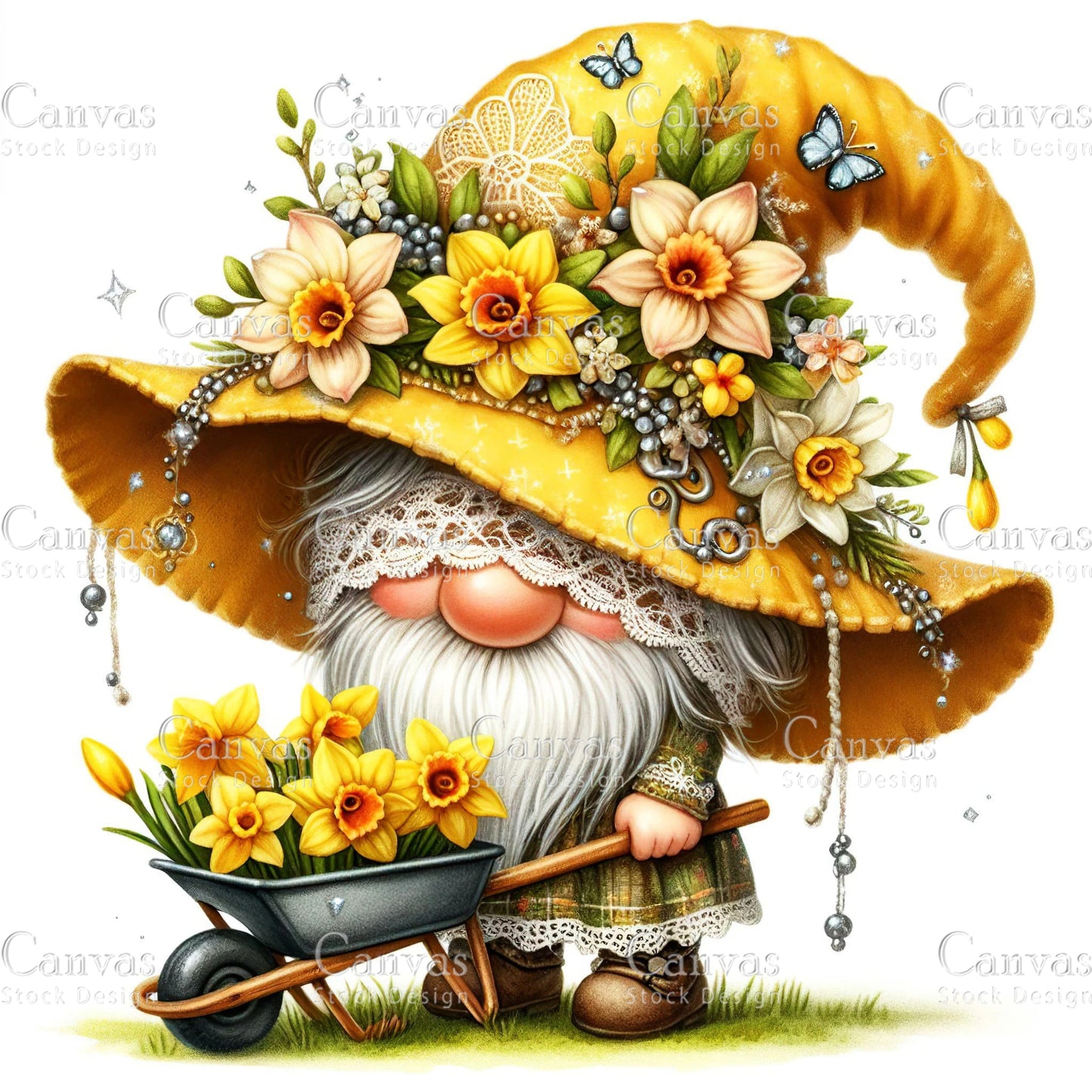 Watercolor Garden Gnome, Spring Gnome, Summer Gnome, Elf Clipart, Spring Clipart, Watercolour Clipart, Fantasy Clipart