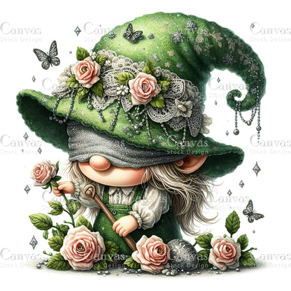 Watercolor Garden Gnome, Spring Gnome, Summer Gnome, Elf Clipart, Spring Clipart, Watercolour Clipart, Fantasy Clipart