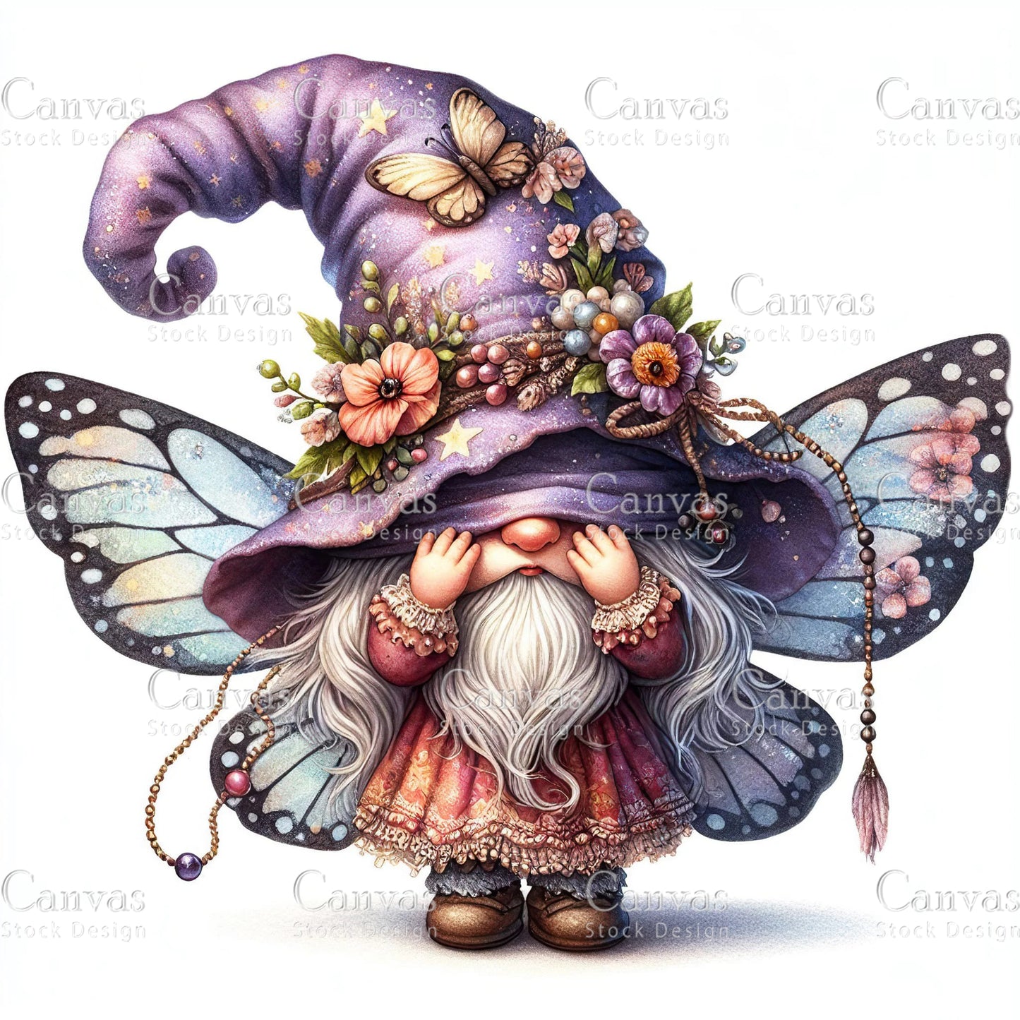 Watercolor Gnome Butterfly Clipart, Spring Clipart, Watercolour Clipart, Elf Clipart, Garden Gnome, Summer Gnome, Fantasy Clipart