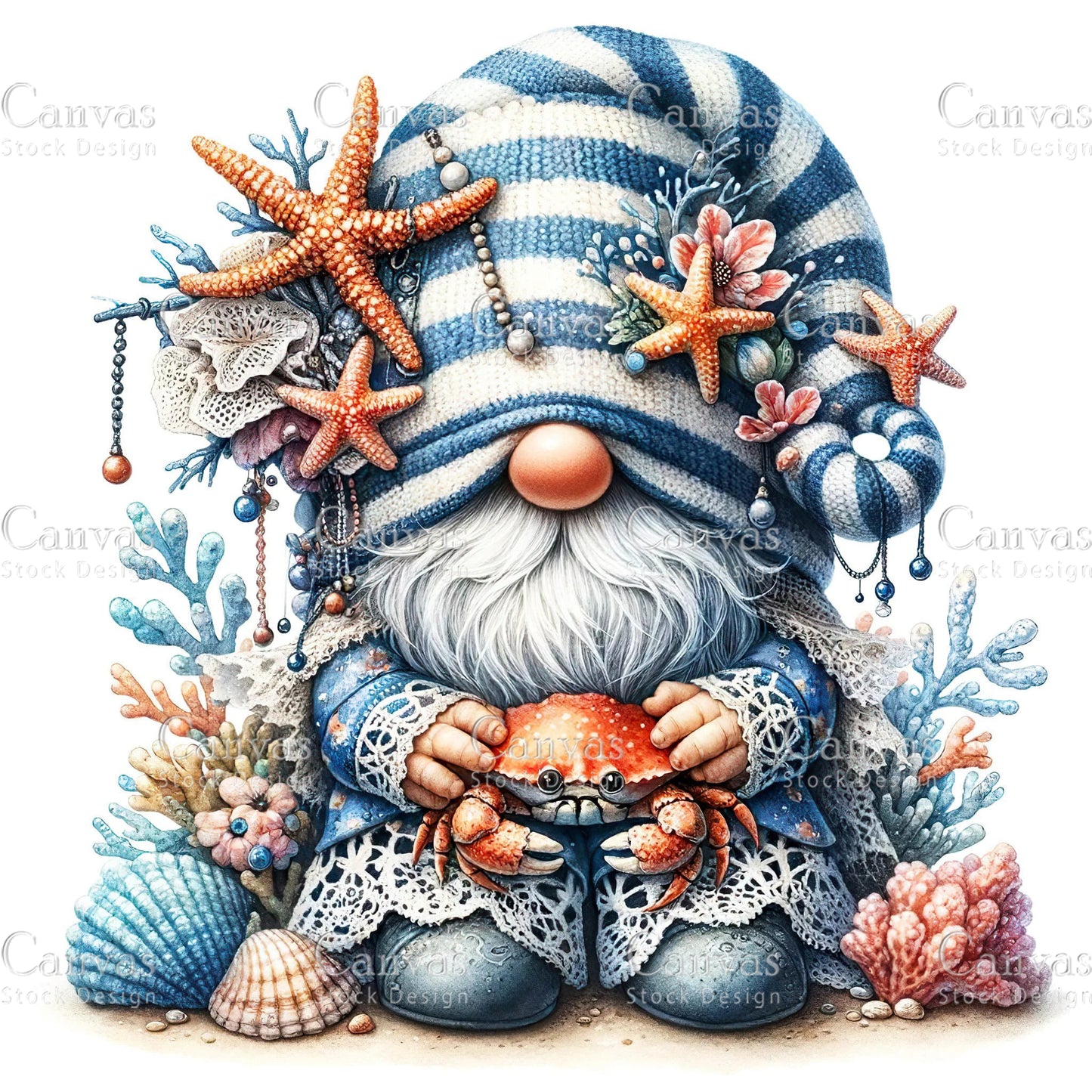 Watercolor Sea Gnome, Funny Gnome, Summer Gnome, Elf Clipart, Spring Clipart, Sea Clipart, Watercolour Clipart, Fantasy Clipart