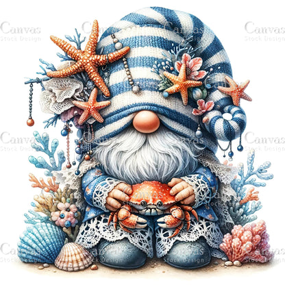 Watercolor Sea Gnome, Funny Gnome, Summer Gnome, Elf Clipart, Spring Clipart, Sea Clipart, Watercolour Clipart, Fantasy Clipart