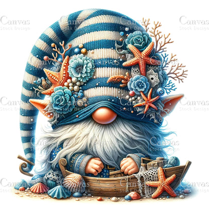 Watercolor Sea Gnome, Funny Gnome, Summer Gnome, Elf Clipart, Spring Clipart, Sea Clipart, Watercolour Clipart, Fantasy Clipart