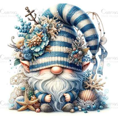 Watercolor Sea Gnome, Funny Gnome, Summer Gnome, Elf Clipart, Spring Clipart, Sea Clipart, Watercolour Clipart, Fantasy Clipart