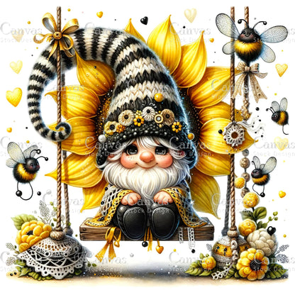 Watercolor Sunflower Gnome, Garden Gnome, Spring Gnome, Summer Gnome, Elf Clipart, Spring Clipart, Fantasy Clipart