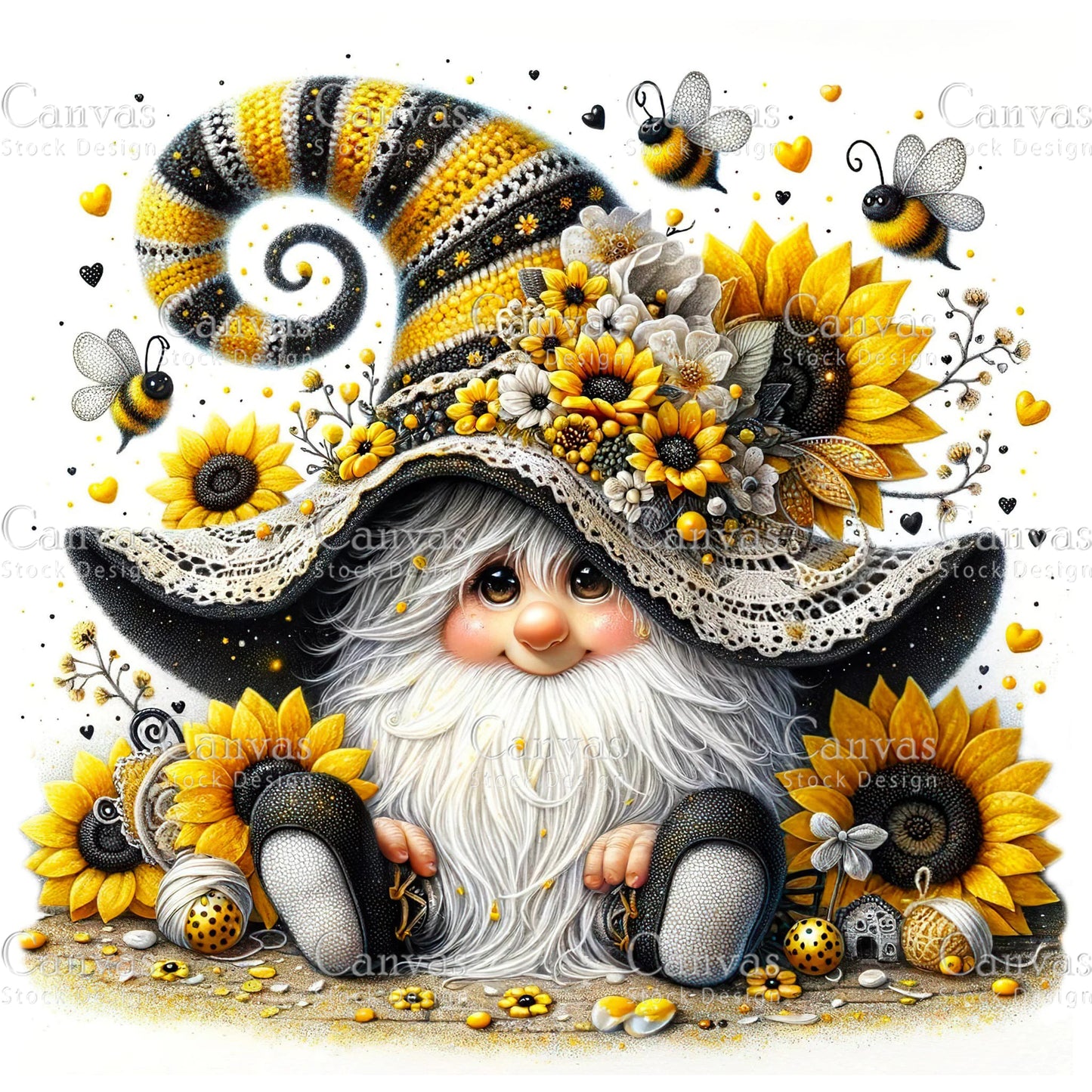 Watercolor Sunflower Gnome, Garden Gnome, Spring Gnome, Summer Gnome, Elf Clipart, Spring Clipart, Fantasy Clipart