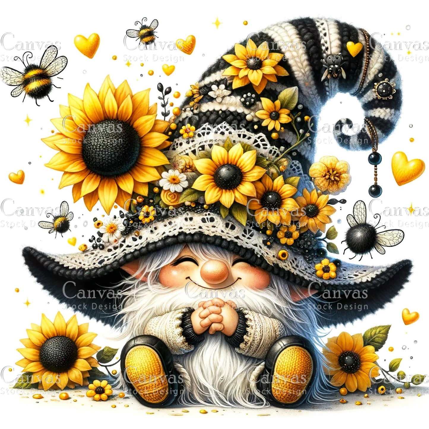 Watercolor Sunflower Gnome, Garden Gnome, Spring Gnome, Summer Gnome, Elf Clipart, Spring Clipart, Fantasy Clipart