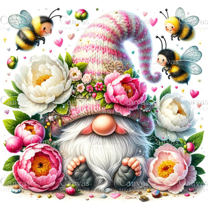 Watercolor Peony Gnome, Garden Gnome, Flower Gnome, Spring Gnome, Summer Gnome, Elf Clipart, Spring Clipart, Fantasy Clipart