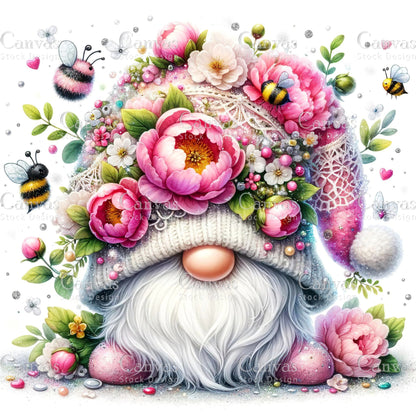 Watercolor Peony Gnome, Garden Gnome, Flower Gnome, Spring Gnome, Summer Gnome, Elf Clipart, Spring Clipart, Fantasy Clipart