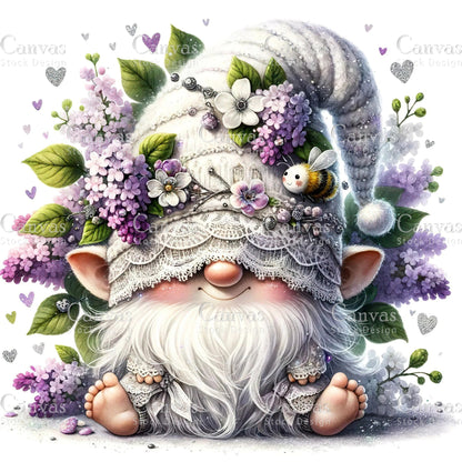 Watercolor Lilac Gnome, Garden Gnome, Flower Gnome, Spring Gnome, Summer Gnome, Elf Clipart, Spring Clipart, Fantasy Clipart