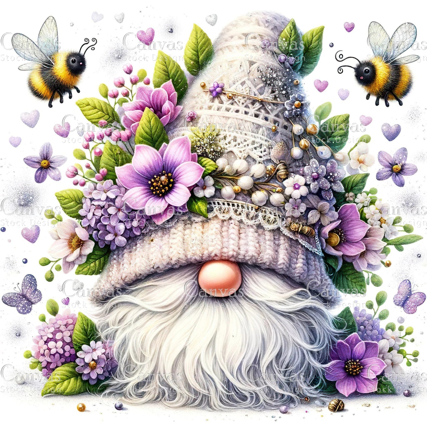 Watercolor Lilac Gnome, Garden Gnome, Flower Gnome, Spring Gnome, Summer Gnome, Elf Clipart, Spring Clipart, Fantasy Clipart