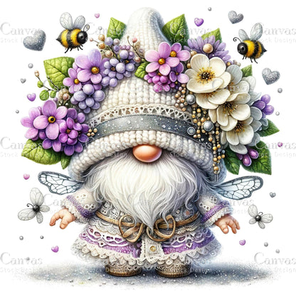 Watercolor Lilac Gnome, Garden Gnome, Flower Gnome, Spring Gnome, Summer Gnome, Elf Clipart, Spring Clipart, Fantasy Clipart