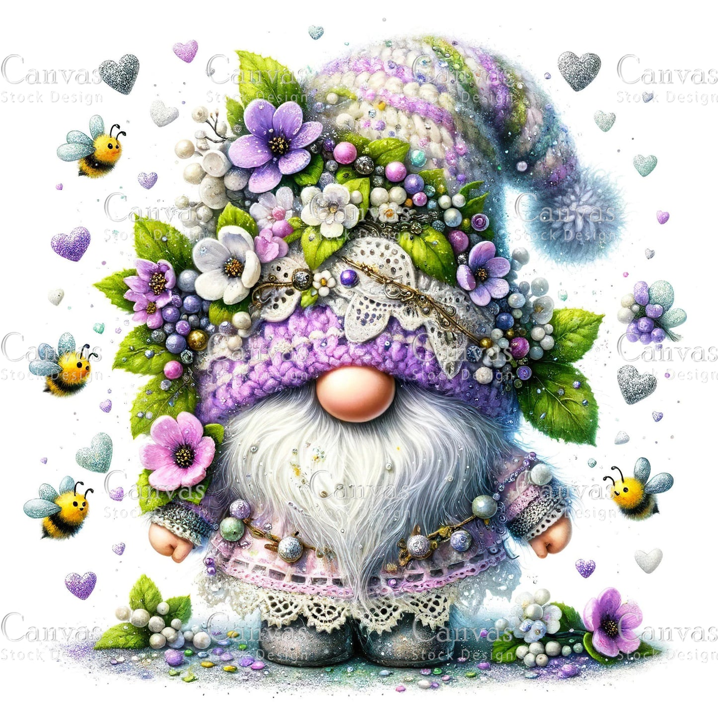 Watercolor Lilac Gnome, Garden Gnome, Flower Gnome, Spring Gnome, Summer Gnome, Elf Clipart, Spring Clipart, Fantasy Clipart