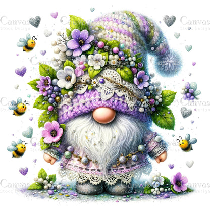 Watercolor Lilac Gnome, Garden Gnome, Flower Gnome, Spring Gnome, Summer Gnome, Elf Clipart, Spring Clipart, Fantasy Clipart