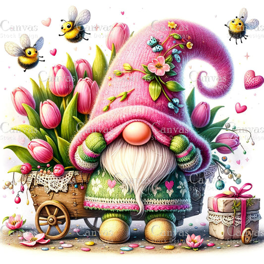 Watercolor Tulip Gnome, Garden Gnome, Flower Gnome, Spring Gnome, Summer Gnome, Elf Clipart, Spring Clipart, Fantasy Clipart