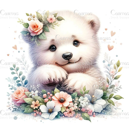 Watercolour Polar Bear, Baby Animals, Animal Clipart, Watercolor Animals, Animal Stickers, Summer Clipart, Fantasy Clipart