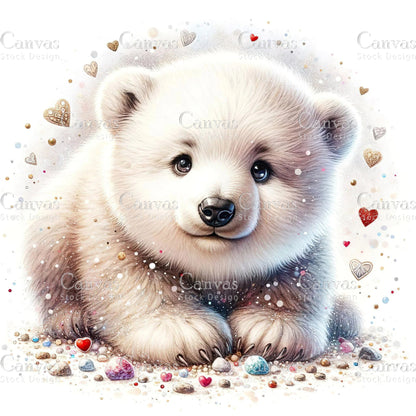 Watercolour Polar Bear, Baby Animals, Animal Clipart, Watercolor Animals, Animal Stickers, Summer Clipart, Fantasy Clipart