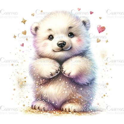 Watercolour Polar Bear, Baby Animals, Animal Clipart, Watercolor Animals, Animal Stickers, Summer Clipart, Fantasy Clipart