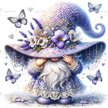 Watercolor Lavender Gnome, Garden Gnome, Flower Gnome, Spring Gnome, Summer Gnome, Elf Clipart, Spring Clipart, Fantasy Clipart