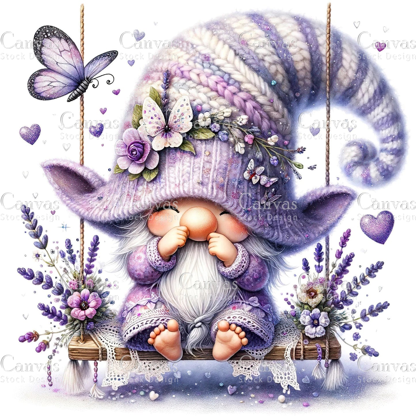 Watercolor Lavender Gnome, Garden Gnome, Flower Gnome, Spring Gnome, Summer Gnome, Elf Clipart, Spring Clipart, Fantasy Clipart