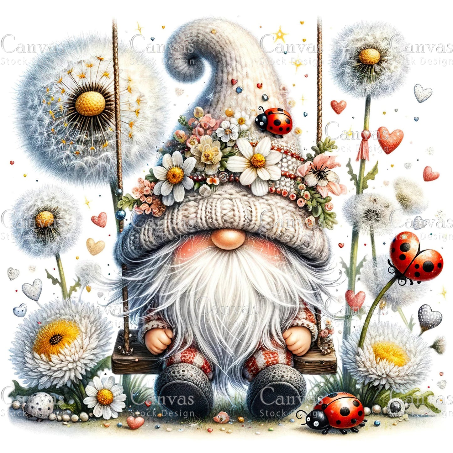 Watercolor Dandelion Gnome, Garden Gnome, Spring Gnome, Summer Gnome, Flower Gnome, Watercolour Clipart, Fantasy Clipart