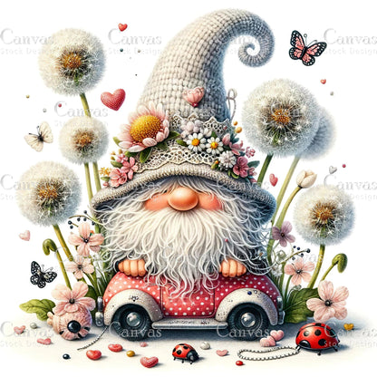 Watercolor Dandelion Gnome, Garden Gnome, Spring Gnome, Summer Gnome, Flower Gnome, Watercolour Clipart, Fantasy Clipart