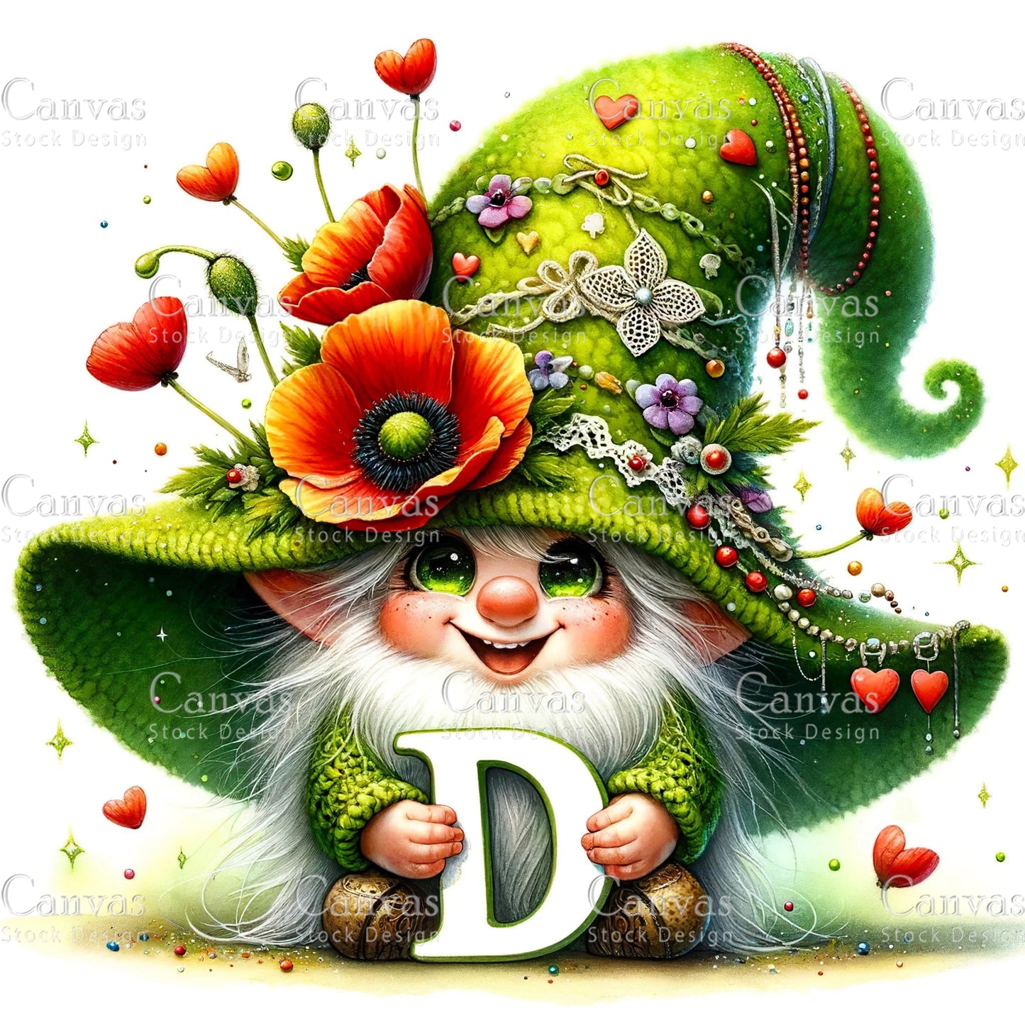 Watercolor Garden Gnome, Flower Gnome, Summer Gnome, Elf Clipart, Spring Clipart, Watercolour Clipart, Fantasy Clipart