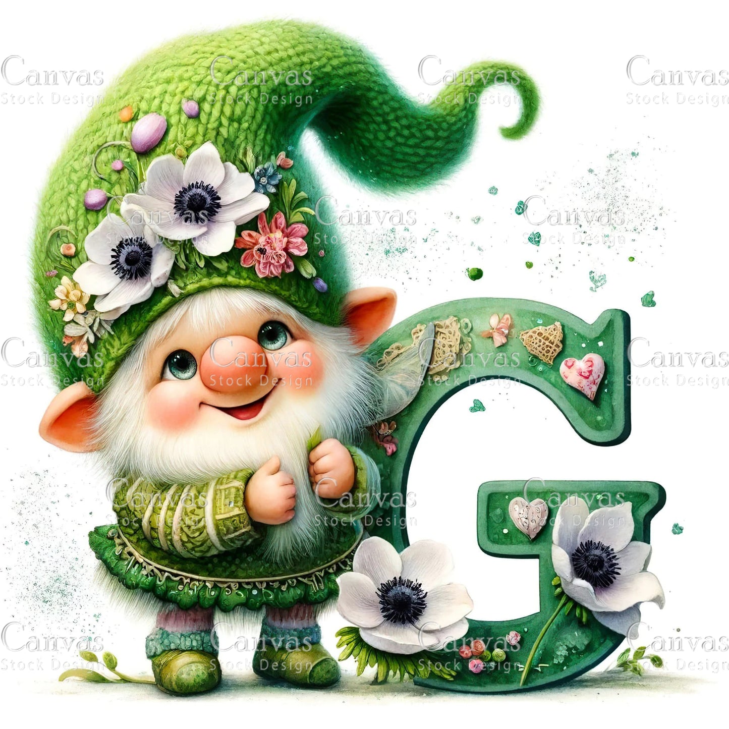 Watercolor Garden Gnome, Flower Gnome, Summer Gnome, Elf Clipart, Spring Clipart, Watercolour Clipart, Fantasy Clipart