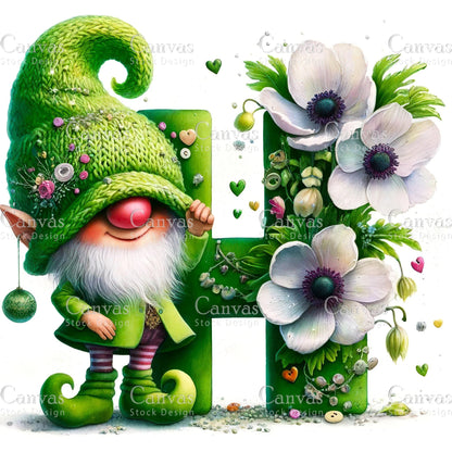 Watercolor Garden Gnome, Flower Gnome, Summer Gnome, Elf Clipart, Spring Clipart, Watercolour Clipart, Fantasy Clipart