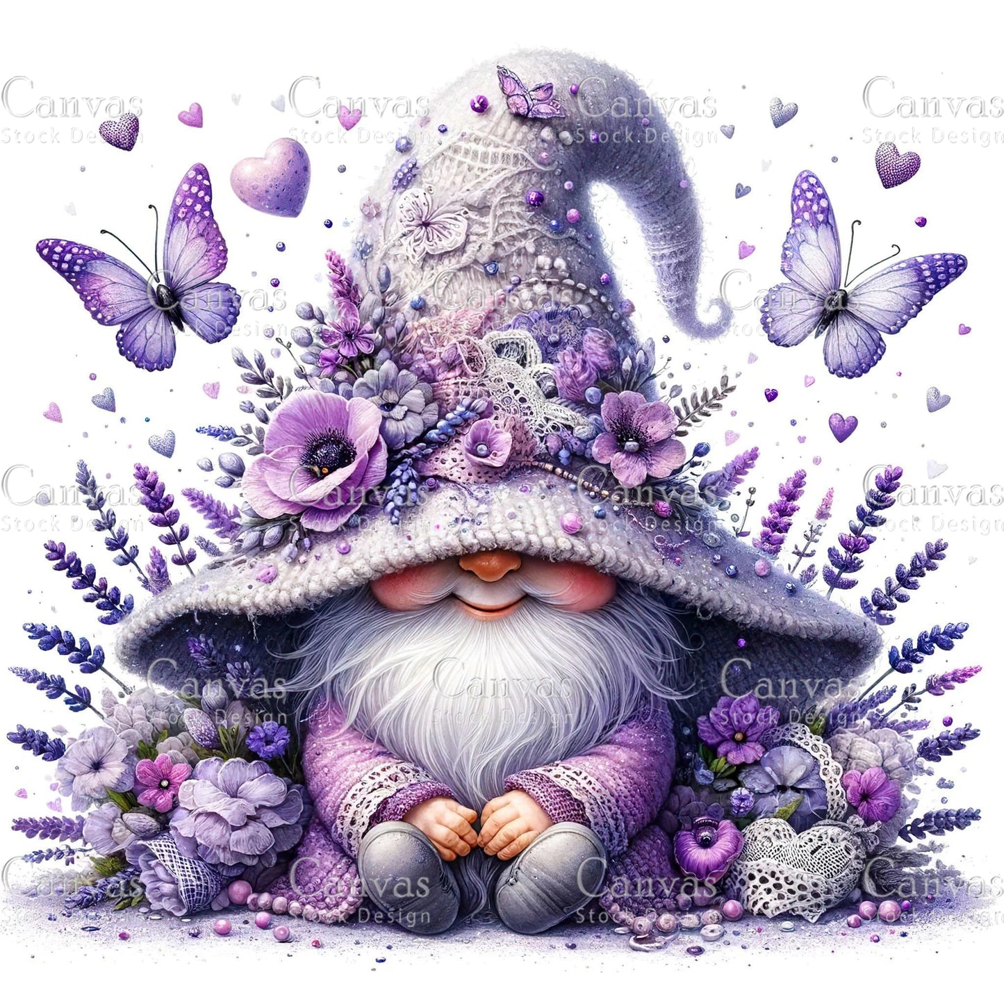 Watercolor Lavender Gnome, Garden Gnome, Flower Gnome, Spring Gnome, Summer Gnome, Elf Clipart, Spring Clipart, Fantasy Clipart