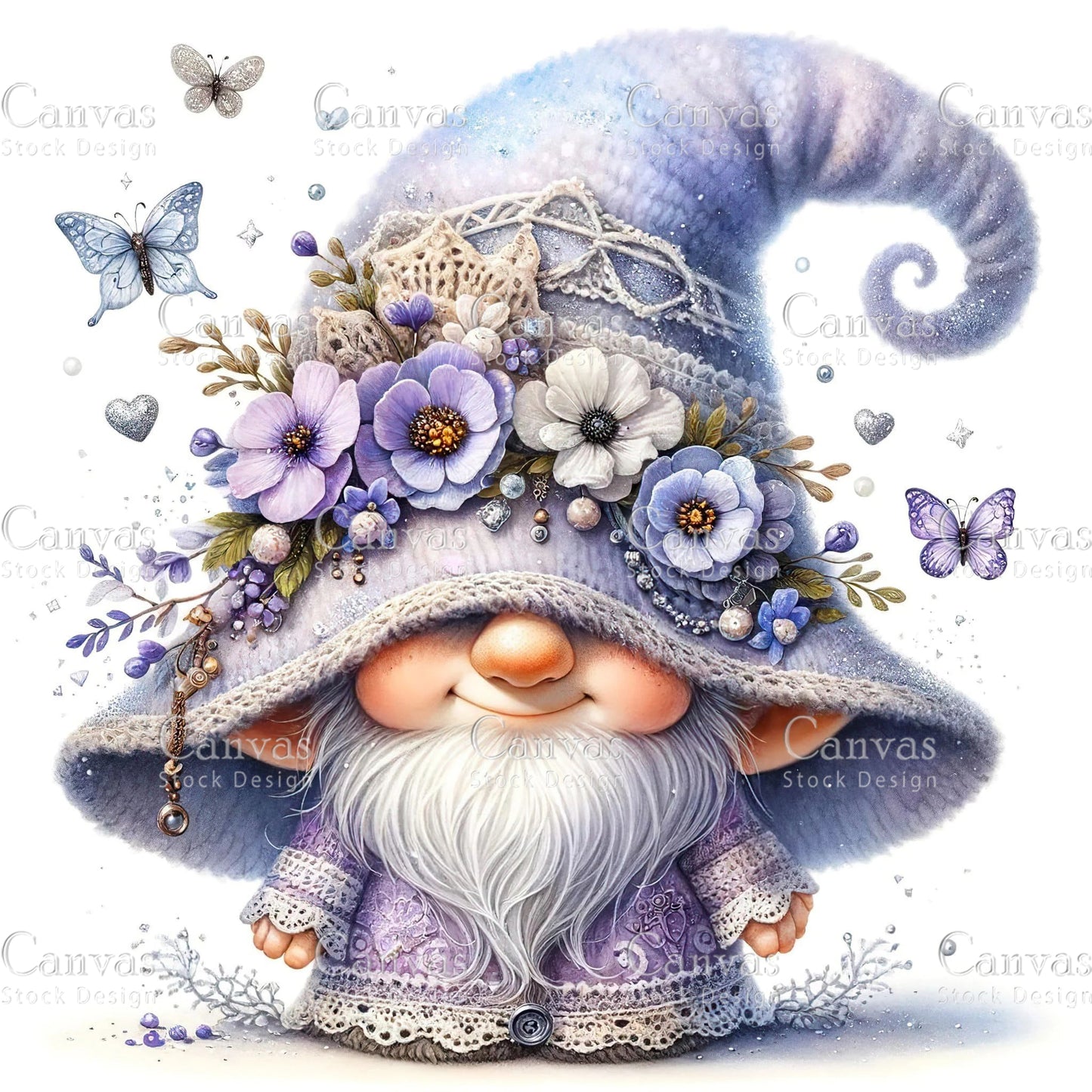 Watercolor Lavender Gnome, Garden Gnome, Flower Gnome, Spring Gnome, Summer Gnome, Elf Clipart, Spring Clipart, Fantasy Clipart