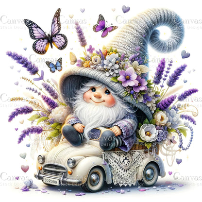 Watercolor Lavender Gnome, Garden Gnome, Flower Gnome, Spring Gnome, Summer Gnome, Elf Clipart, Spring Clipart, Fantasy Clipart